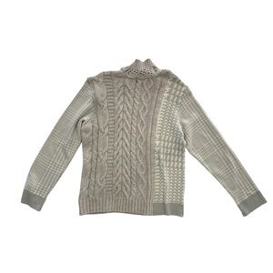 Tetsu Wool Sweater – Gray Twisted Chevron Knit Mock Neck - NWT